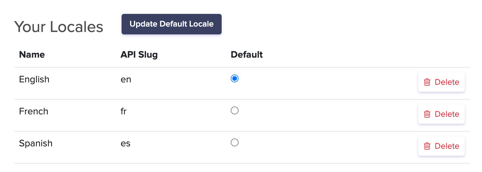 image showing radio options to select locale